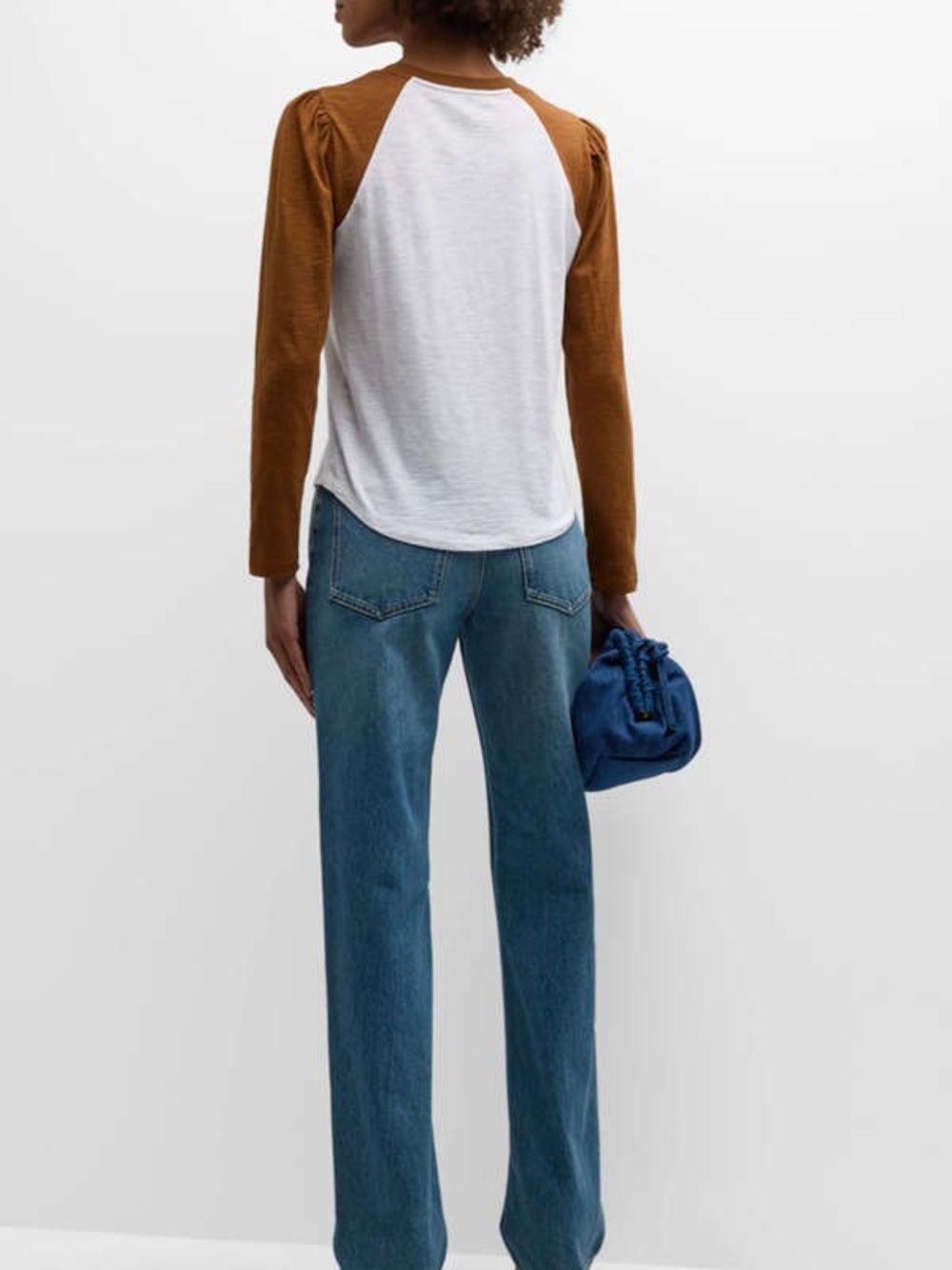 Veronica Beard Jeans Mason Baseball Tee Puff Sleeve T-Shirt Top Rust White Small - Picture 3 of 9